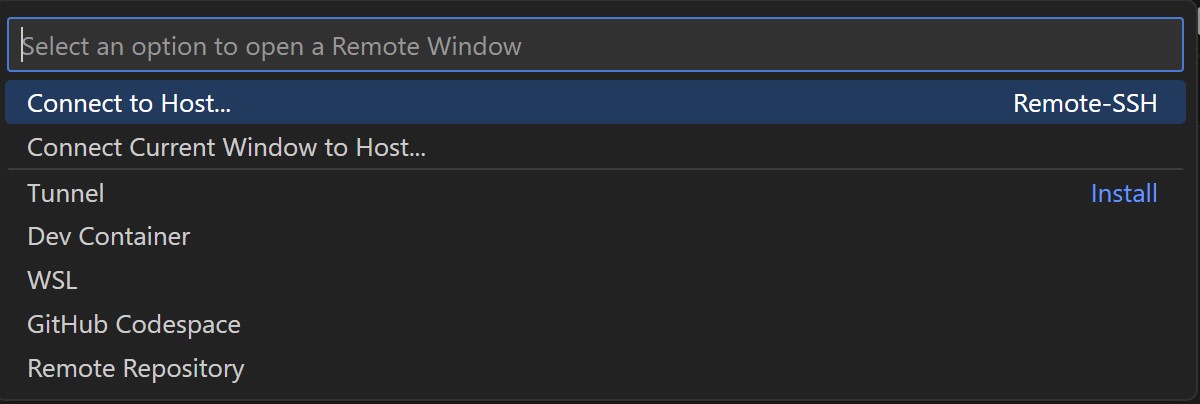 Image depicting the prompt that opens when clicking one of the &quot;Connect to...&quot; buttons in the new VS Code window